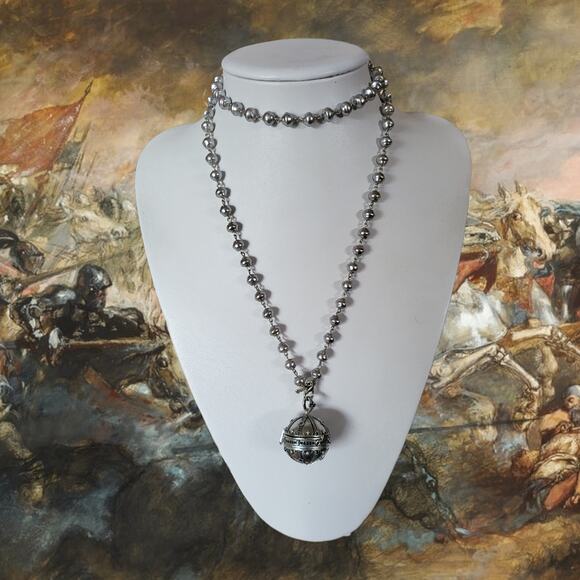 Spirit Orb Black Spinel up-designed Anne Klein Faux Circlette Pearl Chain 36" - Picture 3 of 6
